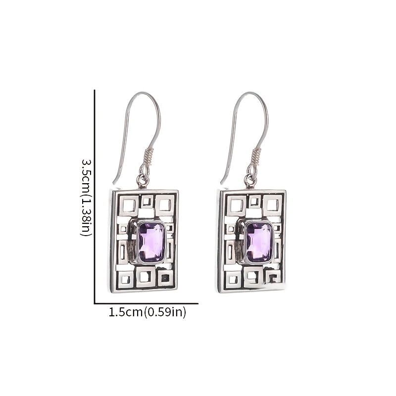 Women's Geometric Purple Cubic Zirconia Pendant Earrings with Retro Box Design
